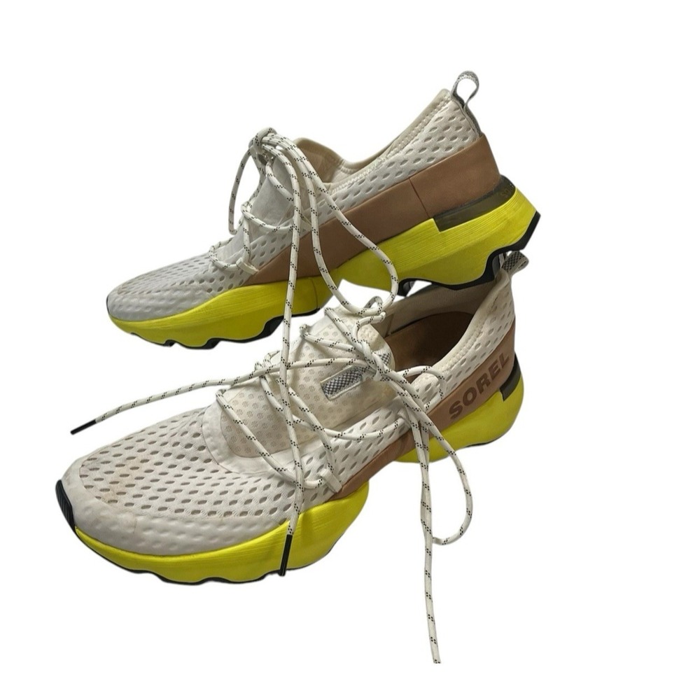 Sorel‎ Kinetic Inpact Sneakers Lace Up Slip On Womens 10.5 White Yellow Athletic
